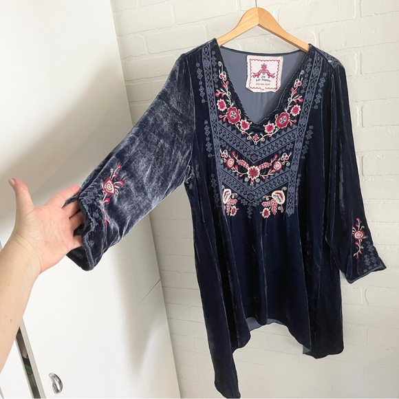 Johnny Was Tunic Embroidered Burnout Velvet Silk-Blend Asym Hem Long Sleeve XL - Picture 8 of 13